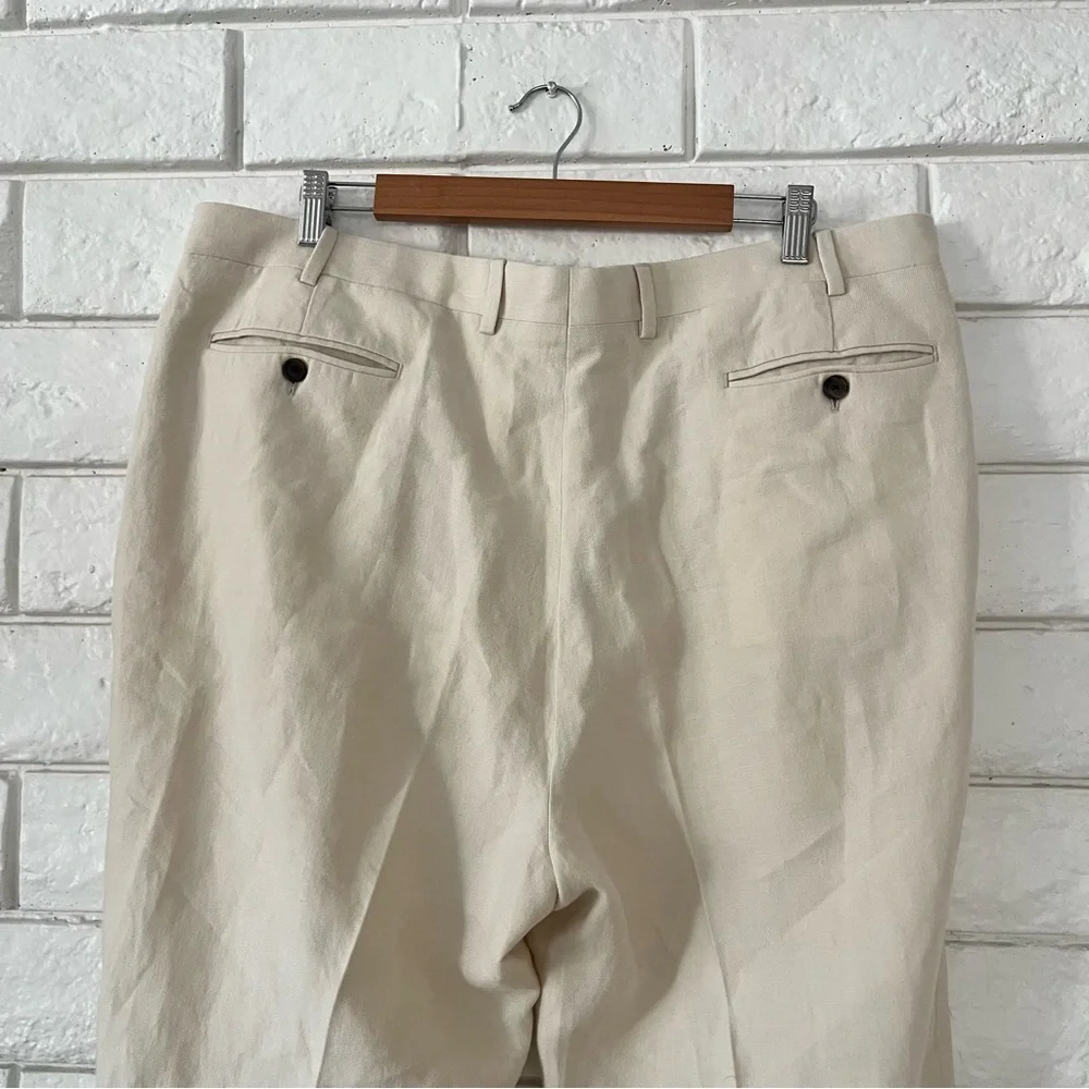 New & Lingwood Men’s Dress Slacks Trouser Cream Ivory Italian Linen Sz 42 Luxury
